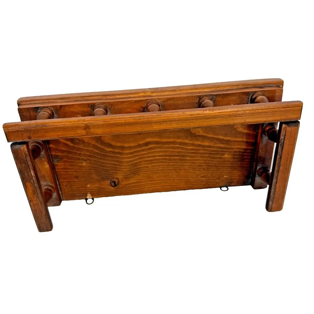 Vtg Wood Wall Shelf Spindle Gallery Rail Display Rack Country Cabin Decor 6x12